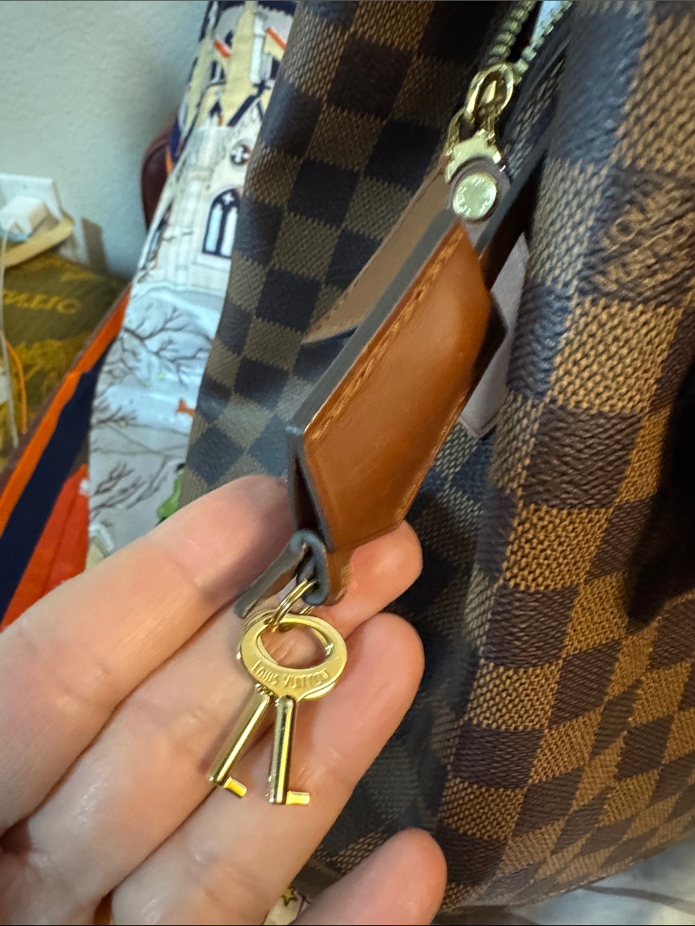 Louis Vuitton Brown Checkered Tote with Tan Handles - Picture 7 of 9